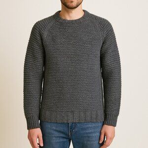 Wings + Horns Chunky Wool Sweater Peruvian Knit Warm Heavy Cozy Gray